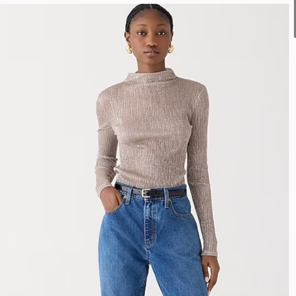 J crew Sheer long-sleeve turtleneck in metallic gray lurex